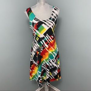 SOLEIL size large Stretch A-line print summer Dress sundress wedding summer